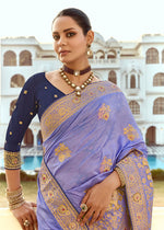 Thumbnail for Monjolika Fashion Silk Blend Weaving Lavender Traditional Saree - Distacart