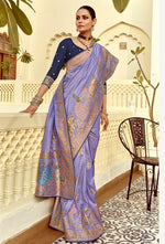 Thumbnail for Monjolika Fashion Silk Blend Weaving Lavender Traditional Saree - Distacart
