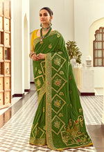 Thumbnail for Monjolika Fashion Silk Blend Weaving Green Traditional Saree - Distacart