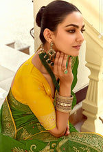 Thumbnail for Monjolika Fashion Silk Blend Weaving Green Traditional Saree - Distacart