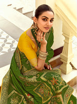 Thumbnail for Monjolika Fashion Silk Blend Weaving Green Traditional Saree - Distacart