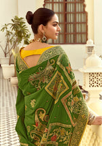 Thumbnail for Monjolika Fashion Silk Blend Weaving Green Traditional Saree - Distacart
