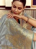 Thumbnail for Monjolika Fashion Silk Blend Weaving Light Grey Traditional Saree