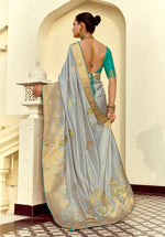 Thumbnail for Monjolika Fashion Silk Blend Weaving Light Grey Traditional Saree