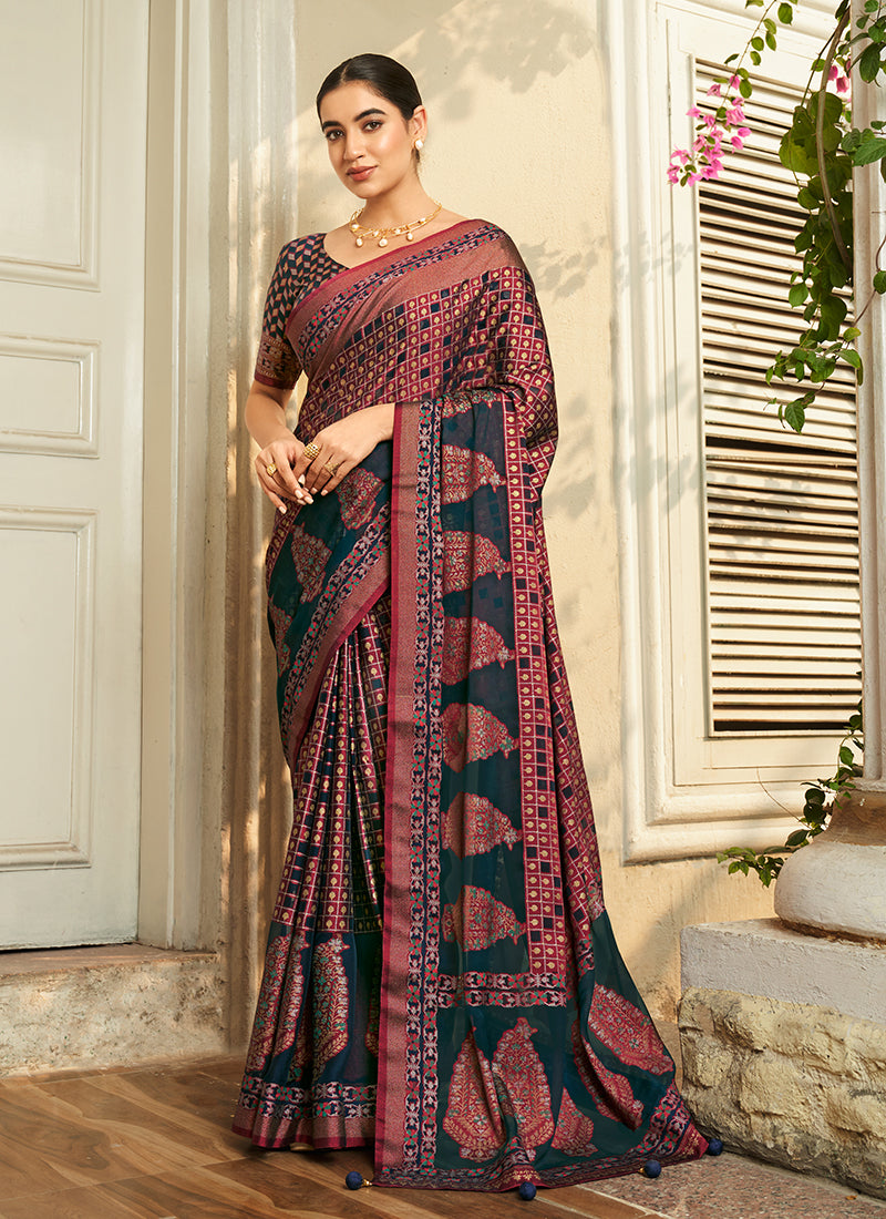 Monjolika Fashion Georgette Printed Multicolour Classic Saree - Distacart