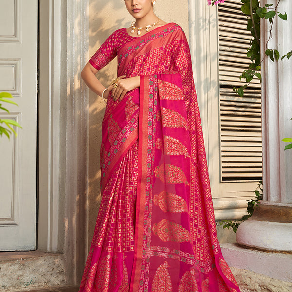 Monjolika Fashion Georgette Printed Rani Pink Classic Saree