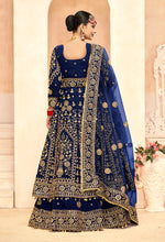 Thumbnail for Monjolika Fashion Navy Blue Embroidered Velvet Designer Long Lehenga Choli