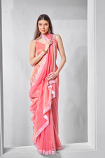 Thumbnail for Monjolika Fashion Pink Gold Tissue Net Fancy Party Wear Saree