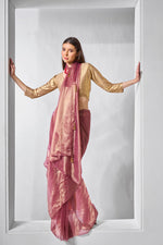 Thumbnail for Monjolika Fashion Onion Pink Gold Tissue Net Fancy Party Wear Saree