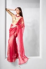 Thumbnail for Monjolika Fashion Red Gold Tissue Net Fancy Party Wear Saree