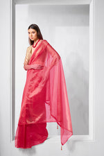 Thumbnail for Monjolika Fashion Red Gold Tissue Net Fancy Party Wear Saree