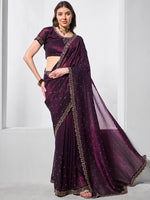 Thumbnail for Monjolika Fashion Chiffon Wine Embroidered Contemporary Saree