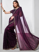Thumbnail for Monjolika Fashion Chiffon Wine Embroidered Contemporary Saree