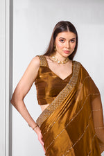 Thumbnail for Monjolika Fashion Brown Jimmy Chu Embroidered Classic Saree
