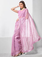 Thumbnail for Monjolika Fashion Light Purple Chiffon Embroidered Trendy Saree