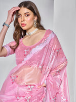 Thumbnail for Monjolika Fashion Gold Tissue Net Embroidered Pink Contemporary Saree