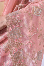 Thumbnail for Monjolika Fashion Gold Tissue Net Peach Embroidered Classic Saree