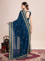 Thumbnail for Monjolika Fashion Teal Blue Vichitra Silk Classic Saree with Embroidered Work