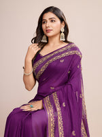 Thumbnail for Monjolika Fashion Purple Vichitra Silk Classic Saree with Embroidered Work