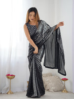 Thumbnail for Monjolika Fashion Sequins Georgette Black Reception Party Wear Saree