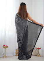Thumbnail for Monjolika Fashion Sequins Georgette Black Reception Party Wear Saree