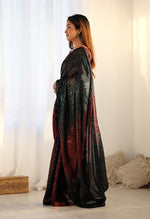Thumbnail for Monjolika Fashion Sequins Georgette Black Reception Party Wear Saree