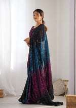 Thumbnail for Monjolika Fashion Sequins Georgette Black Reception Party Wear Saree