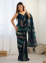 Thumbnail for Monjolika Fashion Georgette Sequins Teal Blue Color Classic Saree - Distacart