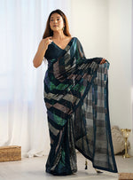 Thumbnail for Monjolika Fashion Georgette Sequins Teal Blue Color Classic Saree - Distacart