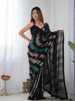 Thumbnail for Monjolika Fashion Georgette Sequins Black Color Classic Saree