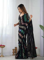 Thumbnail for Monjolika Fashion Georgette Sequins Black Color Classic Saree