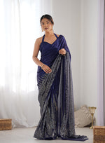 Thumbnail for Monjolika Fashion Blue Georgette Party Wear Saree with Sequins Work