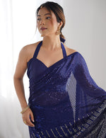 Thumbnail for Monjolika Fashion Blue Georgette Party Wear Saree with Sequins Work