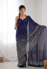 Thumbnail for Monjolika Fashion Blue Georgette Party Wear Saree with Sequins Work