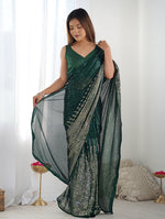 Thumbnail for Monjolika Fashion Bottle Green Georgette Party Wear Saree with Sequins Work
