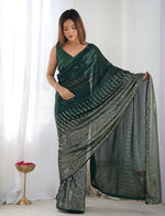 Thumbnail for Monjolika Fashion Bottle Green Georgette Party Wear Saree with Sequins Work