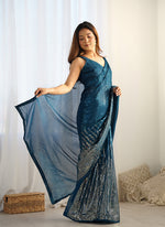 Thumbnail for Monjolika Fashion Morpeach Georgette Party Wear Saree with Sequins Work
