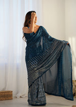 Thumbnail for Monjolika Fashion Morpeach Georgette Party Wear Saree with Sequins Work