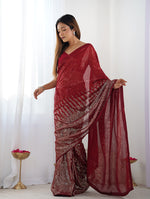 Thumbnail for Monjolika Fashion Red Georgette Party Wear Saree with Sequins Work