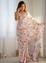 Thumbnail for Monjolika Fashion Chinon Digital Print Classic Saree in Off White