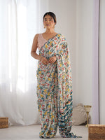 Thumbnail for Monjolika Fashion Chinon Digital Print Classic Saree in Off White