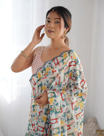 Thumbnail for Monjolika Fashion Chinon Digital Print Classic Saree in Off White