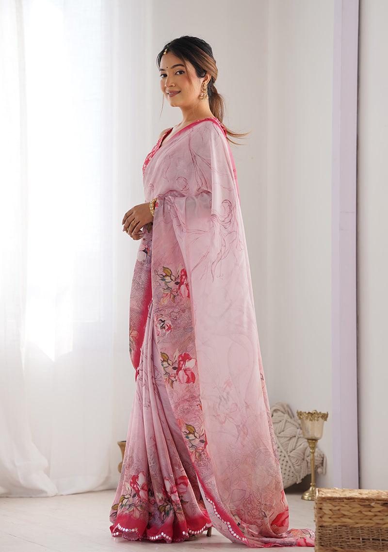 Monjolika Fashion Chinon Digital Print Classic Saree in Light Pink