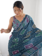 Thumbnail for Monjolika Fashion Chinon Digital Print Classic Saree in Teal Blue