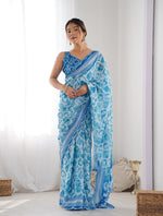 Thumbnail for Monjolika Fashion Chinon Digital Print Classic Saree in Light Blue
