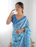 Thumbnail for Monjolika Fashion Chinon Digital Print Classic Saree in Light Blue