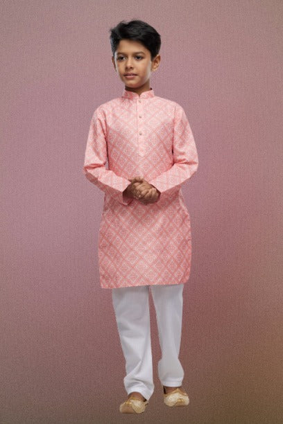 Raivat Ethnic Cotton Digital Print Kids Kurta Pajama In Peach Colour - Distacart