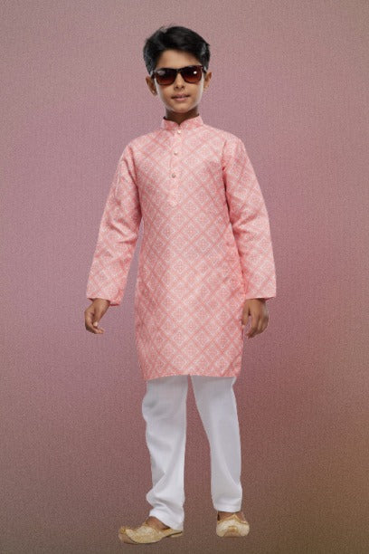 Raivat Ethnic Cotton Digital Print Kids Kurta Pajama In Peach Colour - Distacart