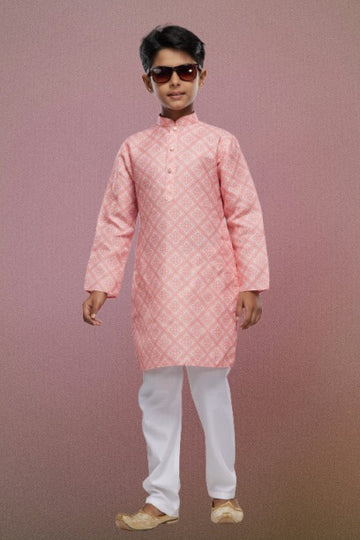 Raivat Ethnic Cotton Digital Print Kids Kurta Pajama In Peach Colour - Distacart