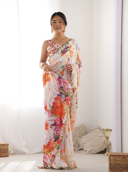 Monjolika Fashion Chinon Digital Print Classic Saree in Multi